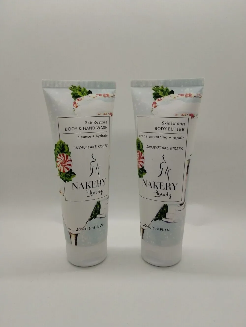 Nakery Beauty Body Wash + SkinToning Body Butter Snowflake Kisses 3.38 oz ea